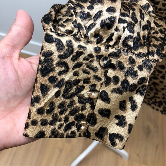 Rebecca Taylor Lynx Silk Blouse Womens 12 Cheetah Long Sleeve Career Teacher - Picture 7 of 16